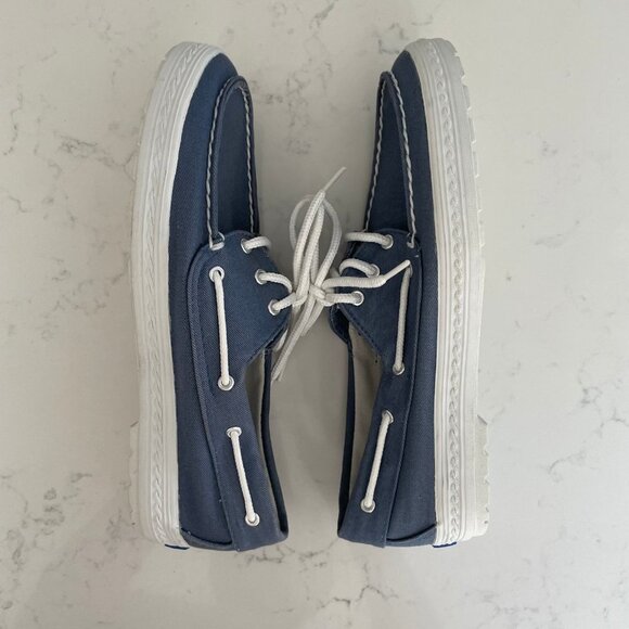 Keds Charter Nautical Casual Slip On Canvas Deck Shoes Blue + White Sz 7.5 - Picture 7 of 11